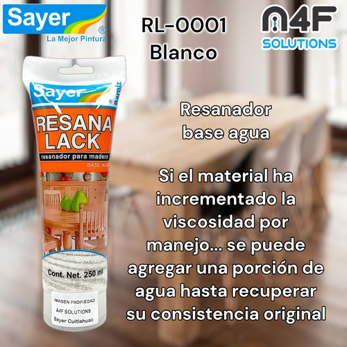 Sayer Resanalack Para Madera Base Agua Blanco (250ml) 3pz