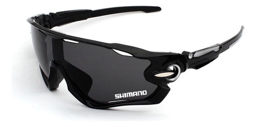 Óculos De Sol Shimano Esportivo Com Proteção Uv400 Ciclismo Armação Preto/lente Preta