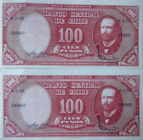 2 Billetes Chile 100 Pesos Corr Remarcados Mol Iba (bb78