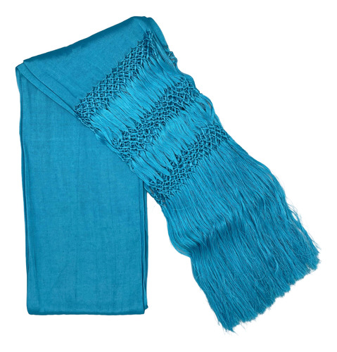 Rebozo Nudo Con Empuntado Hecho A Mano Turquesa Liso L
