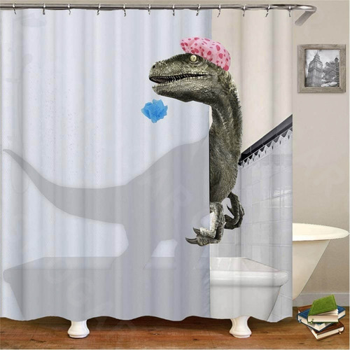 Cortina Ducha Baño Tela Lavable Rustico Modernas Dinosaurios