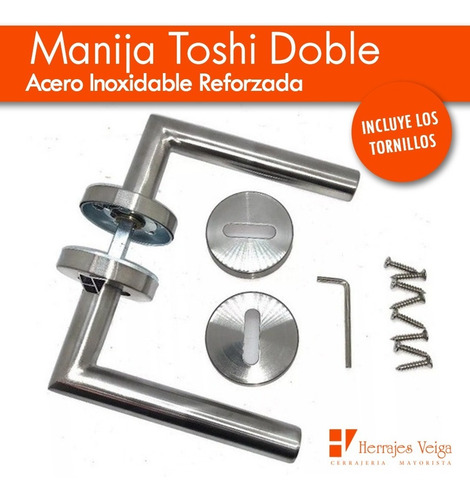 Imagen 2 de 9 de Manija Puerta Acero Inoxidable Toshi Doble Reforz Metal