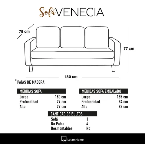 Sofa Venecia 3 Cuerpos Tela Velvet - Latam Home