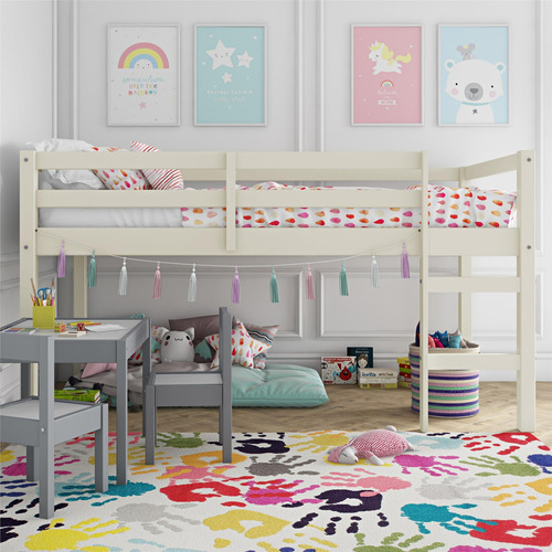 Cama Tipo Loft Individual Color Blanco Para Espacio Pequeño