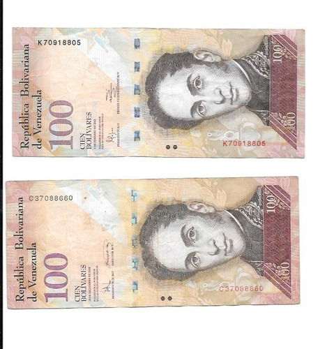 Liquido Lote De 2 Billetes De Venezuela 100 Bolivares