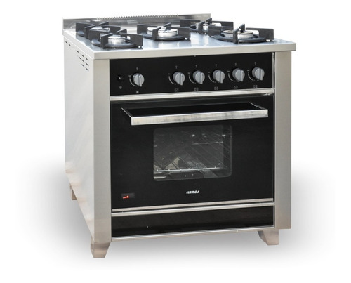 Cocina Llanos Barbecue 90 Vidrio Multigas Acero Inoxidable Color Negro