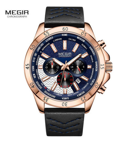 Relojes Megir Con Cronógrafo Y Calendario De Moda Para Hombr Color Del Fondo Rose Blue