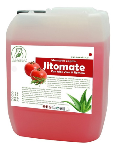 Shampoo Hare Jitomate, Aloe Vera Y Romero Repara (10 Litros)