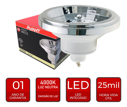 Kit 13 Lampada Ar111 12w Branco Neutro 4000k Gu10 Foco 24°