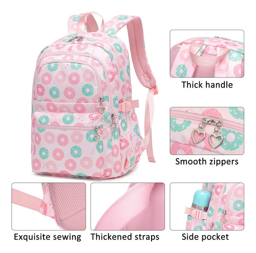 Createy Donut Prints Mochila Para Niñas Con Lonchera Mochila