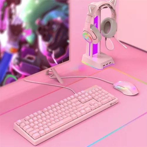 Kit Gamer Rosado Onikuma Teclado G25 Led + Mouse Rgb Cw905