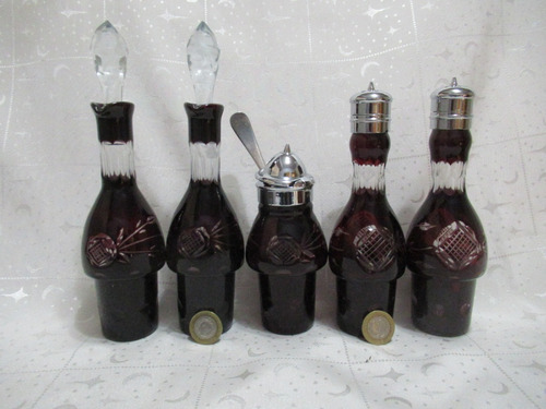 Especiero Cruet Set 5 Botellas Cristal Rojo Ingles Es&s Ep (Usado)