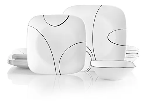 comprar Set De Vajilla 18 Piezas Color Blanco, Diseño De Líneas