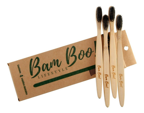 Imagen 4 de 5 de 4 Pack Cepillo Dental Biodegradable Bamboo Carbon Activado