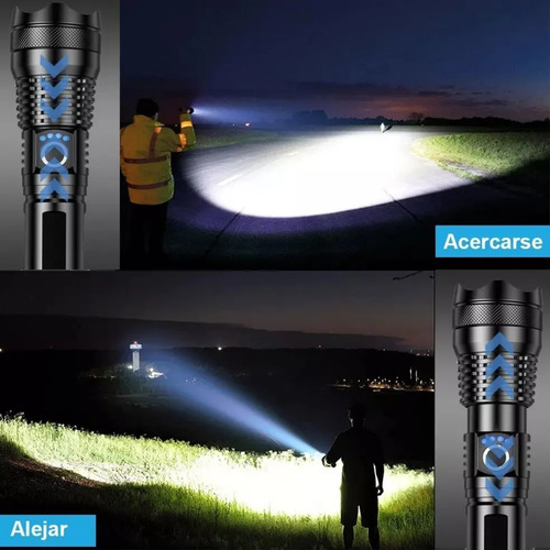 Linterna Táctica Zoom Recargable Usb Pesca Camping Auxilio Blanco Negro