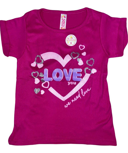 Blusa Playera Estampado Corazones Brillantina Niña