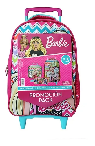 Siesta Estereotipo Desviación Pack Barbie Mochila Con Ruedas + Lonchera Y Estuche + Envio