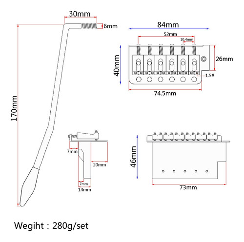 Tremolo Silver Bridge Para Usuários Canhotos De 6 Cordas, A