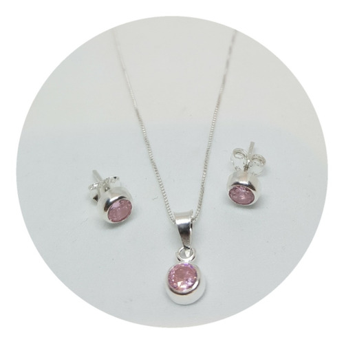 Conjunto Cadenadije Y Aros Plata 925 Susanito Cubic Rosa