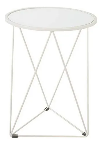 Mesa De Acero Triangular Con Espejo Redondo, Blanca 18 X 24