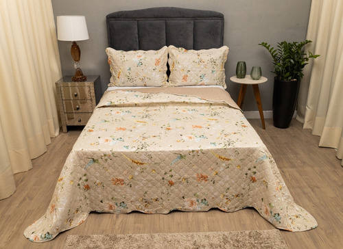 Kit Cobre Leito Colcha Queen Bouti Dupla Face Estampado 3pçs Cor Veneza Colchas Queen 150 Fios Matelado