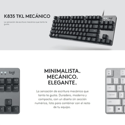 Imagen 2 de 8 de Teclado Mecánico Logitech K835 Tkl, En Aluminio / Multimedia