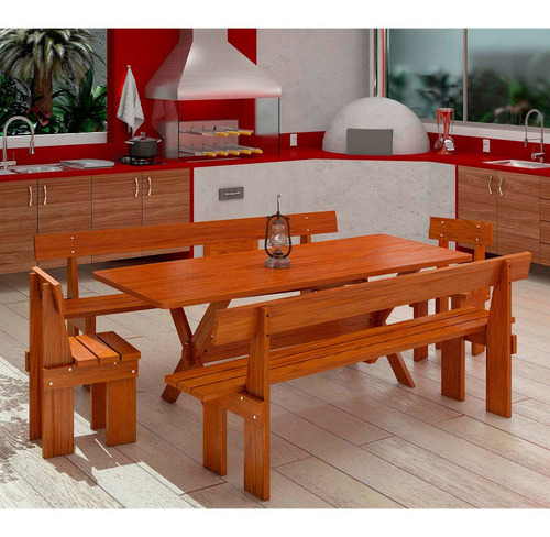 Conjunto Mesa Rústica 2m Bancos Cadeiras Madeira Eucalipto