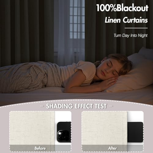 Cortinas Opacas De Lino Anroduo Para Dormitorio De 84 Pulgad