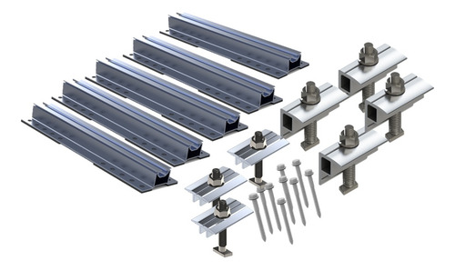 Sistema De Montaje Para 7 Panel (riel, Middle Y End Clamp) Plateado