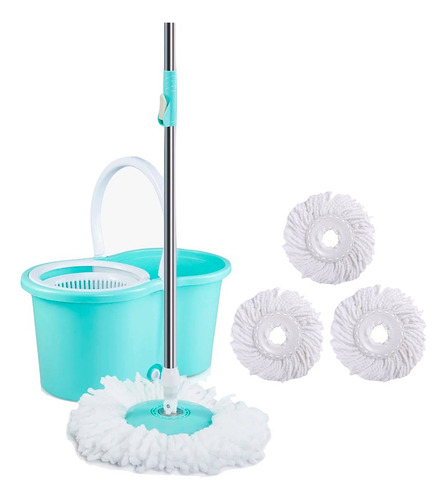 2 Trapeadores Spin Mop Con Asa Telescópica + 4 Repuestos Color Azul
