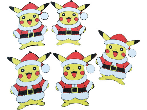 Kit X5 - Adorno Navidad Pikachu Navideño Multicolor 3d