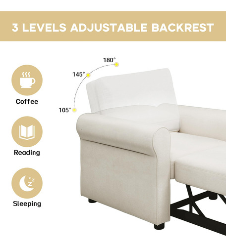 Merax White Modern Sofá Cama Convertible 3 En 1 Tumbona Blanco Diseño De La Tela