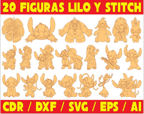 Pack Vectores Corte Laser - 20 Figuras Lilo Y Stitch