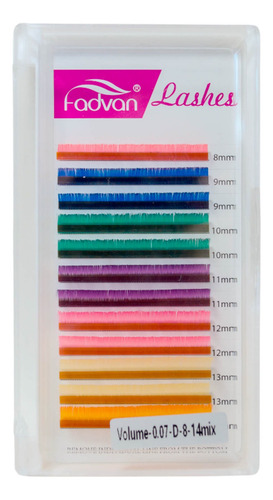 Cílios Fadvan Fios Colorido Volume Russo Clássico 0.07 D Comprimento 814 Mm Espessura 0.07 Mm