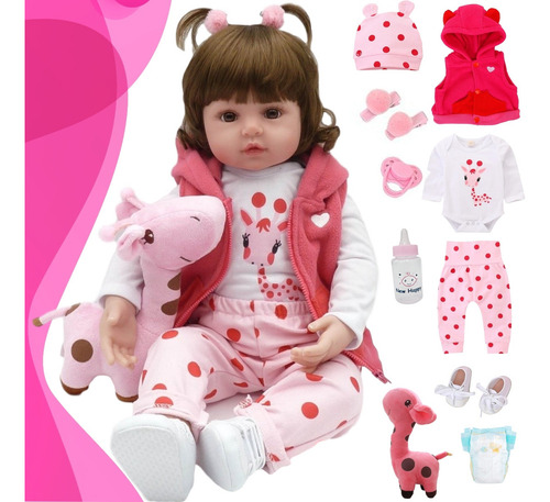 Boneca Bebê Reborn Menina Girafinha De Pelúcia Corpo De Silicone