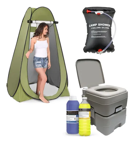 comprar Portatil Baño Químico 20l + Caseta+ 2 Liquidos + Ducha Solar