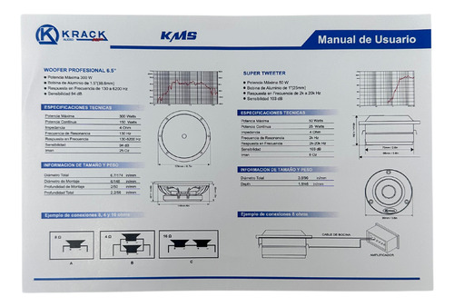 2pz Resistente Set De Medios De 6 Krack Audio 300w Kms-620