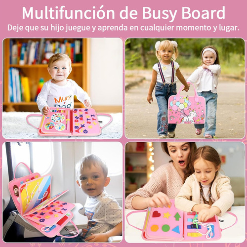 Tablero Sensorial Busy Board Libro De Tela Para Niños De 1-6 Rosa