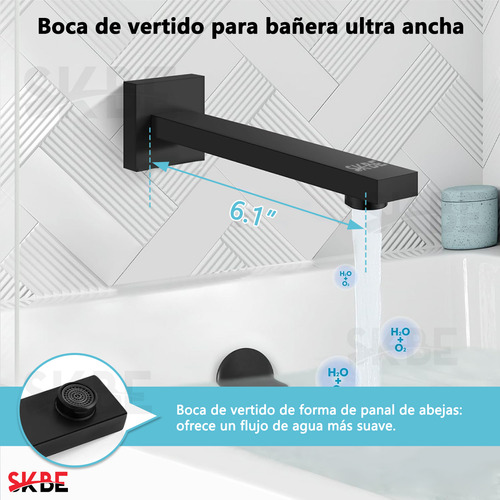 Skbe® Regadera Cuadrada Tipo Lluvia Alta Presión Con Regadera Telefono Y Grifo Del Baño Acero Inoxidable Color Negro