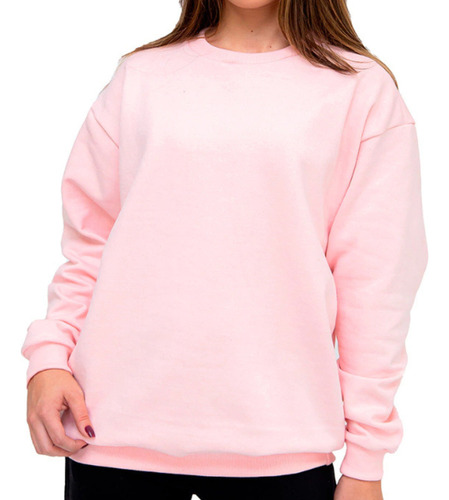 Blusa De Moletom Algodão Gola Careca Básico Liso Sem Capuz