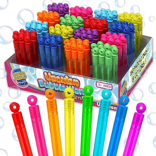 Paquete 160 Mini Varitas Burbujas 8 Colores Niños Fiesta Reg Color