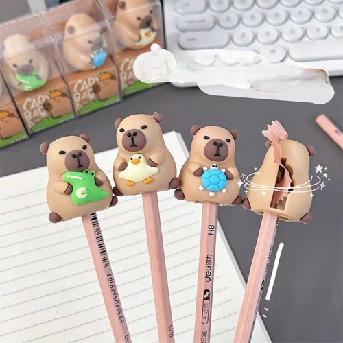 Sacapunta Escolar Animado 3d Capibara Carpincho Kawaii X1uni Con Patito