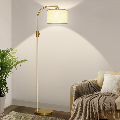 Lámpara De Pie Led 1200lm, Arco Dorado, Pantalla De Lino, Mo