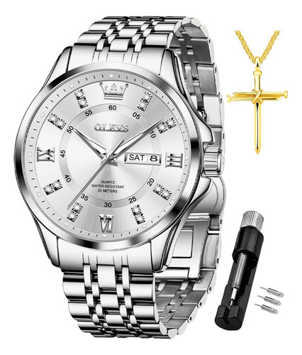 Olevs Silver Watch For Men Simple Business Dress Xt8jz