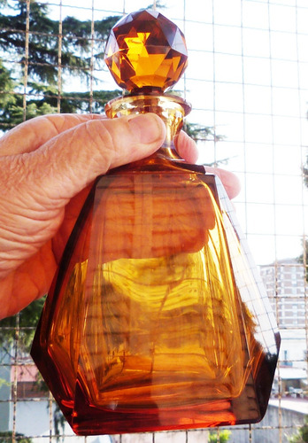 Monijor62-antiguo Art Deco 2 Botellas Cristal Facetado Ambar (Usado)