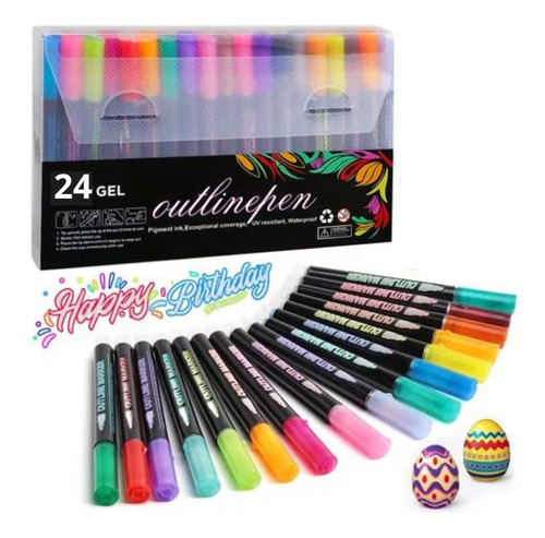 24 Colors Plumones Metálicos Marcadores Doble Linea