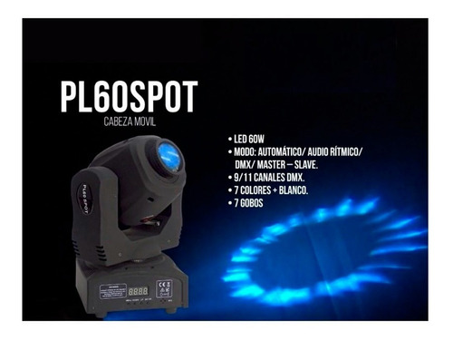Imagen 3 de 3 de Luz Cabeza Móvil Spot Pro Dj Pl60 Spot Lighting Con Gobos