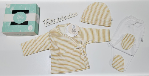Conjunto Bebe Ajuar Recien Nacido 3p Algodon Pima + Caja Octavio 0-1 M