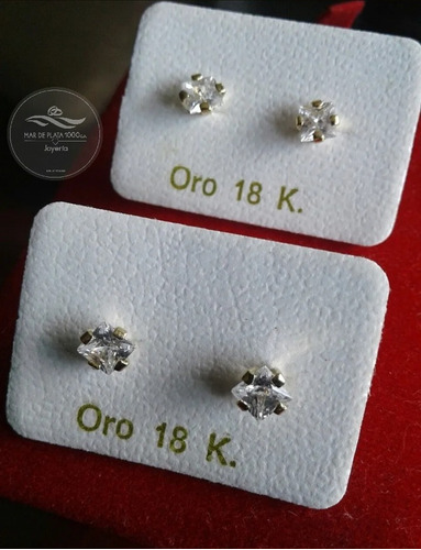 Zarcillos Piedras Cuadradas En Oro 18klt 100 % Garantizado 