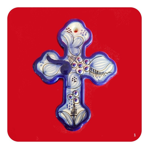 Imagen 5 de 7 de Cruz De Talavera Poblana Azul 15x12 Cm Recuerdo Crz